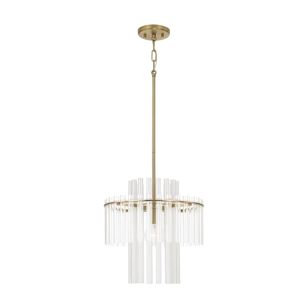 Capital Lighting 358711AD Aged Brass 15'' W X 19.5'' H 1-light Tiered Pendant In Aged Brass With Clear And Etched Glass Tubes Image 1