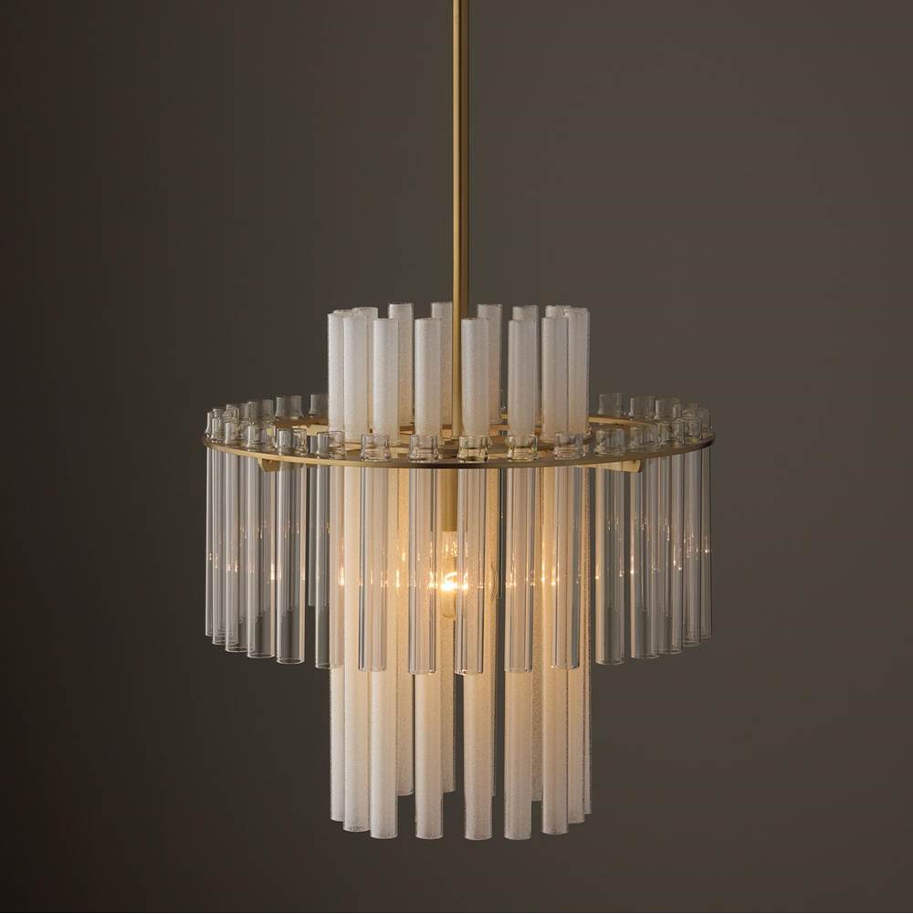 Capital Lighting 358711AD Aged Brass 15'' W X 19.5'' H 1-light Tiered Pendant In Aged Brass With Clear And Etched Glass Tubes Image 4