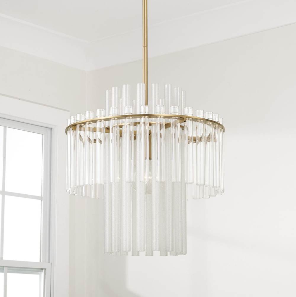 Capital Lighting Blair 15'' W X 19.5'' H 1-light Tiered Pendant In Aged Brass With Clear And Etched Glass Tubes