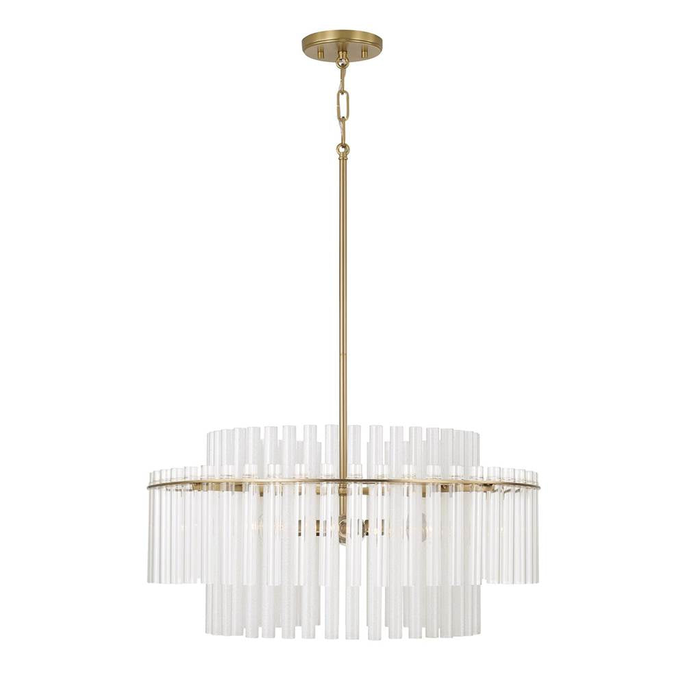 Capital Lighting 358741AD Aged Brass 24'' W X 17.25'' H 4-light Tiered Pendant In Aged Brass With Clear And Etched Glass Tubes Image 1