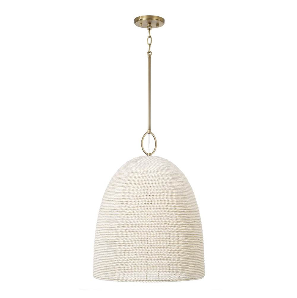 Capital Lighting 358811AD Aged Brass 18'' W X 23'' H 1-light Handcrafted Bell Pendant With Tiny Beads Painted Ivory In Aged Brass Image 1