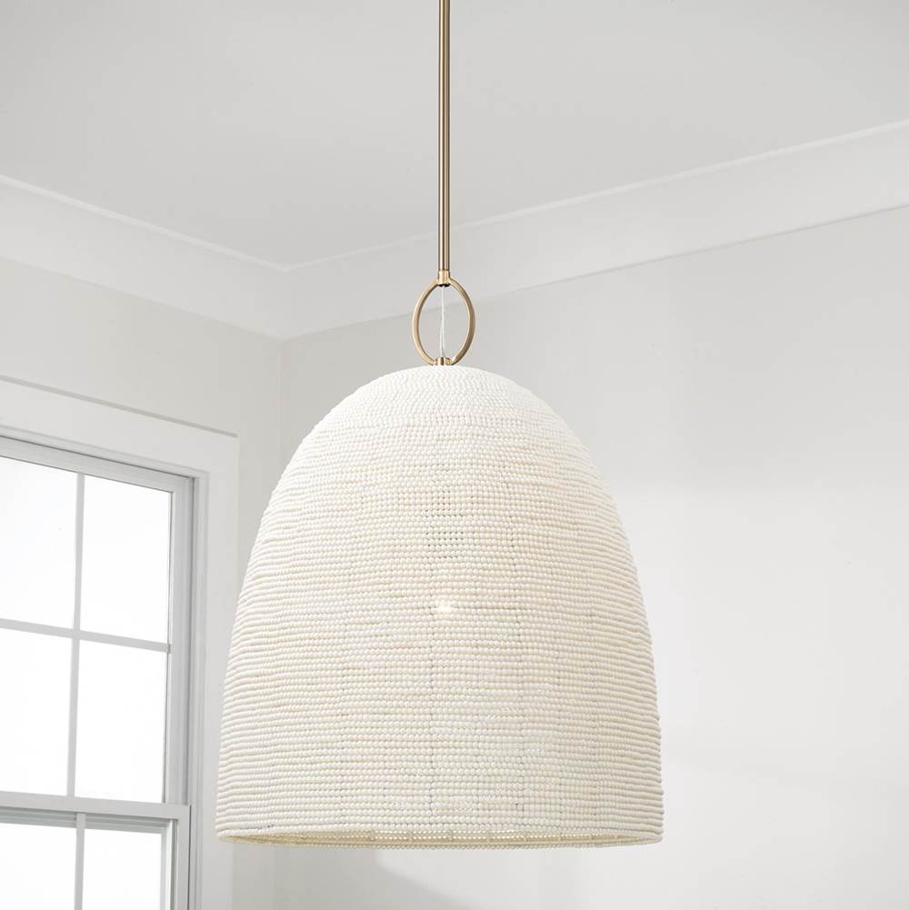 Capital Lighting Natalia 18'' W X 23'' H 1-light Handcrafted Bell Pendant With Tiny Beads Painted Ivory In Aged Brass