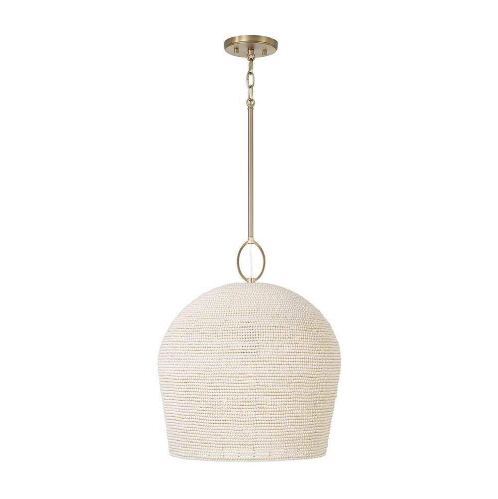 Capital Lighting 358813AD Aged Brass 16.75'' W X 19.25'' H 1-light Handcrafted Tapered Cloche Pendant With Tiny Beads Painted Ivory In Aged Brass Image 1