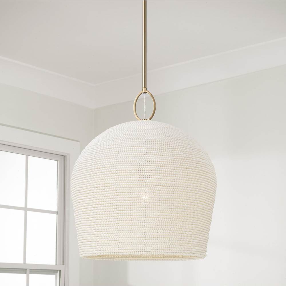 Capital Lighting Natalia 16.75'' W X 19.25'' H 1-light Handcrafted Tapered Cloche Pendant With Tiny Beads Painted Ivory In Aged Brass