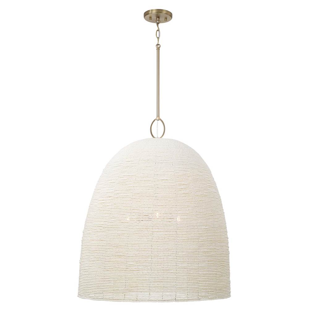 Capital Lighting 358814AD Aged Brass 25'' W X 30'' H 3-light Handcrafted Bell Pendant With Tiny Beads Painted Ivory In Aged Brass Image 1