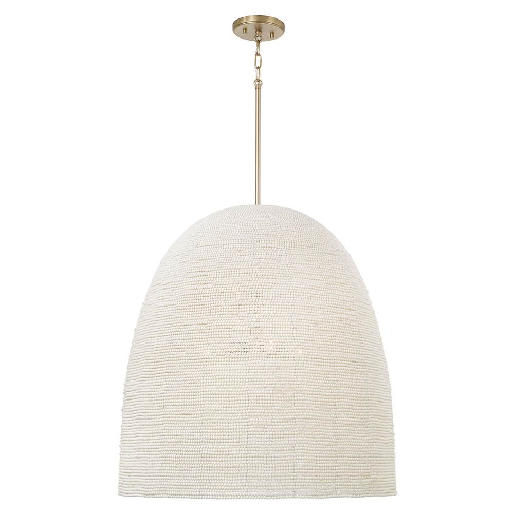 Capital Lighting 358814AD Aged Brass 25'' W X 30'' H 3-light Handcrafted Bell Pendant With Tiny Beads Painted Ivory In Aged Brass Image 2