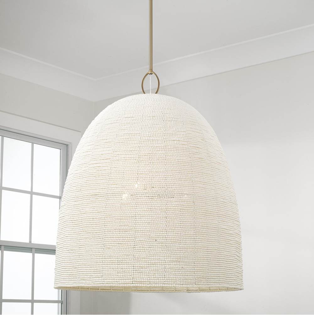 Capital Lighting Natalia 25'' W X 30'' H 3-light Handcrafted Bell Pendant With Tiny Beads Painted Ivory In Aged Brass