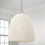 Capital Lighting Natalia 25'' W X 30'' H 3-light Handcrafted Bell Pendant With Tiny Beads Painted Ivory In Aged Brass