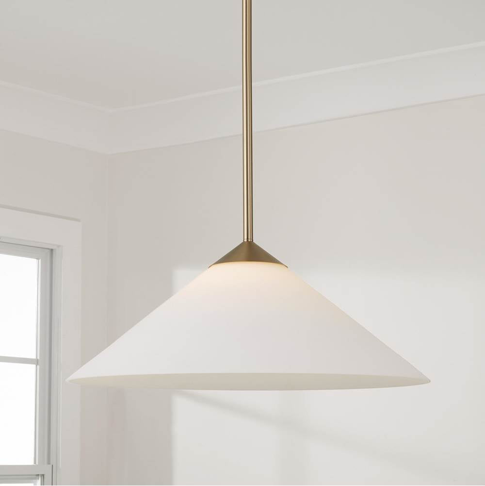 Capital Lighting Gatsby 22'' W X 9'' H 1-light Cone Pendant In Matte Brass With Soft White Glass And Tapered Canopy