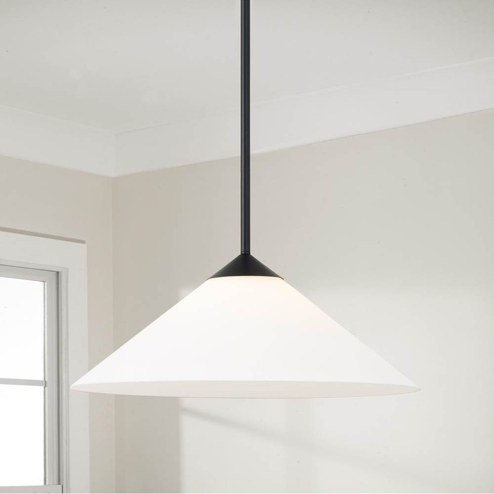 Capital Lighting Gatsby 22'' W X 9'' H 1-light Cone Pendant In Matte Brass With Soft White Glass And Tapered Canopy