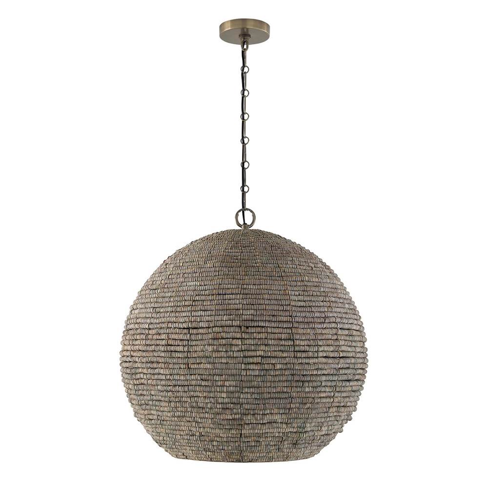 Capital Lighting 359711AGD Aegean Grey,Dark Brass 22.5'' W X 24'' H 1-light Intricate Beaded Orb Pendant With Handcrafted Wooden Beads In Aegean Grey And Dark Brass With Inner Glass Globe And Decorative Designer Chain Image 1