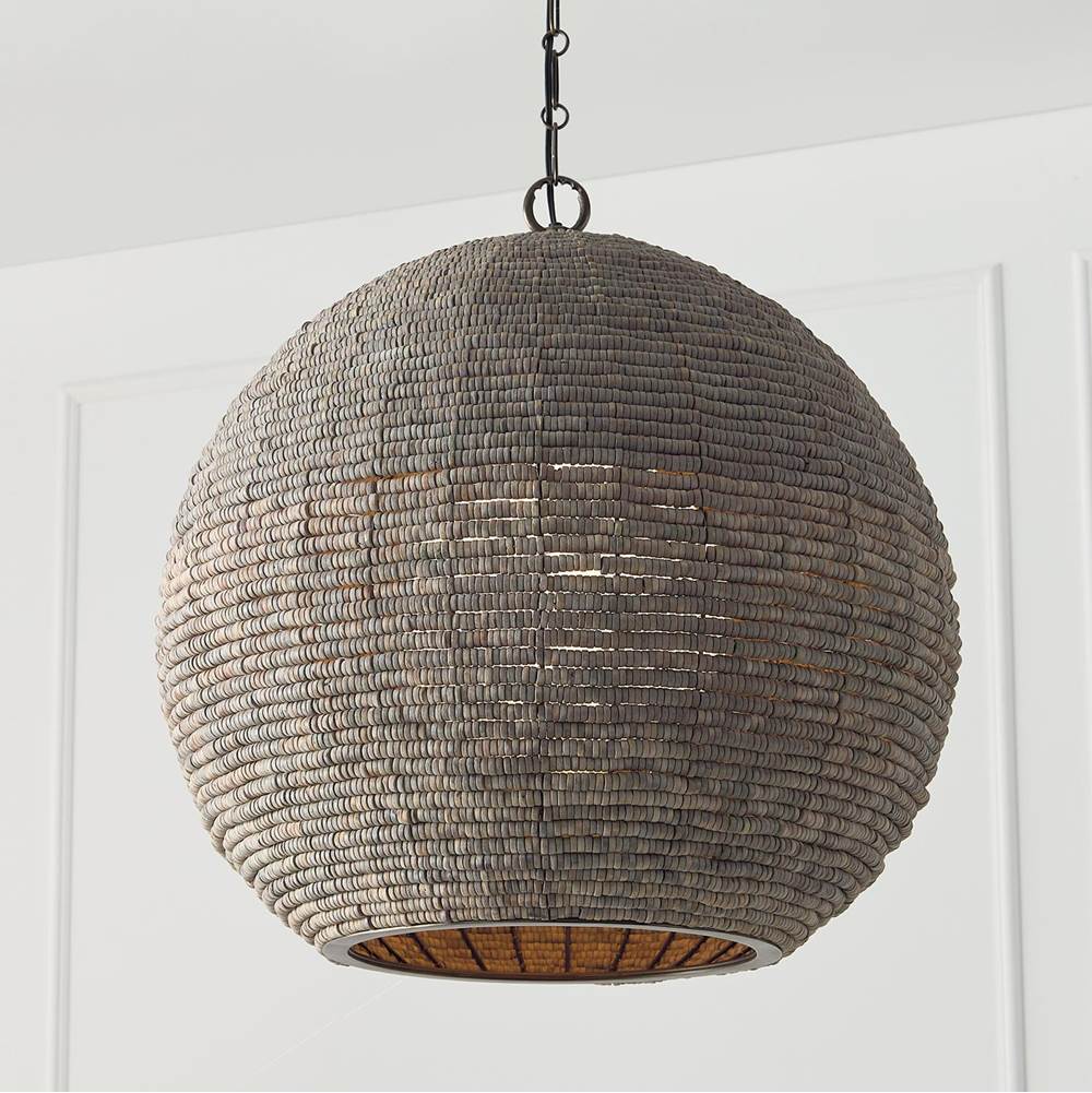 Capital Lighting Morada 22.5'' W X 24'' H 1-light Intricate Beaded Orb Pendant With Handcrafted Wooden Beads In Aegean Grey And Dark Brass With Inner Glass Globe And Decorative Designer Chain