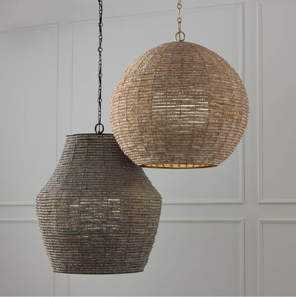 Capital Lighting 359711LFB Light Fawn,Matte Brass 22.5'' W X 24'' H 1-light Intricate Beaded Orb Pendant With Handcrafted Wooden Beads In Light Fawn And Matte Brass With Inner Glass Globe And Decorative Designer Chain Image 2