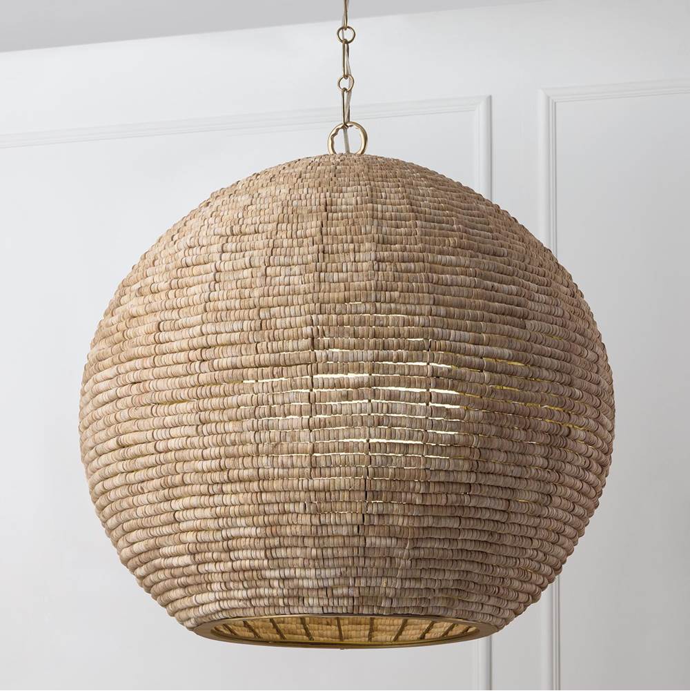 Capital Lighting Morada 22.5'' W X 24'' H 1-light Intricate Beaded Orb Pendant With Handcrafted Wooden Beads In Aegean Grey And Dark Brass With Inner Glass Globe And Decorative Designer Chain