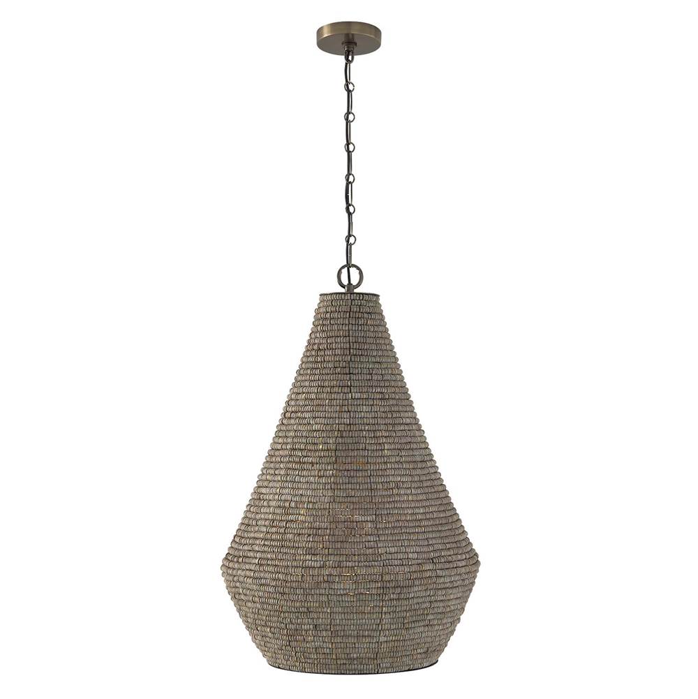 Capital Lighting 359712AGD Aegean Grey,Dark Brass 20'' W X 30.5'' H 1-light Intricate Beaded Teardrop Pendant With Handcrafted Wooden Beads In Aegean Grey And Dark Brass With Inner Glass Globe And Decorative Designer Chain Image 1