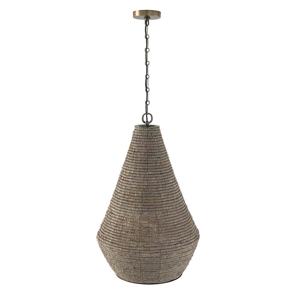 Capital Lighting 359712AGD Aegean Grey,Dark Brass 20'' W X 30.5'' H 1-light Intricate Beaded Teardrop Pendant With Handcrafted Wooden Beads In Aegean Grey And Dark Brass With Inner Glass Globe And Decorative Designer Chain Image 2