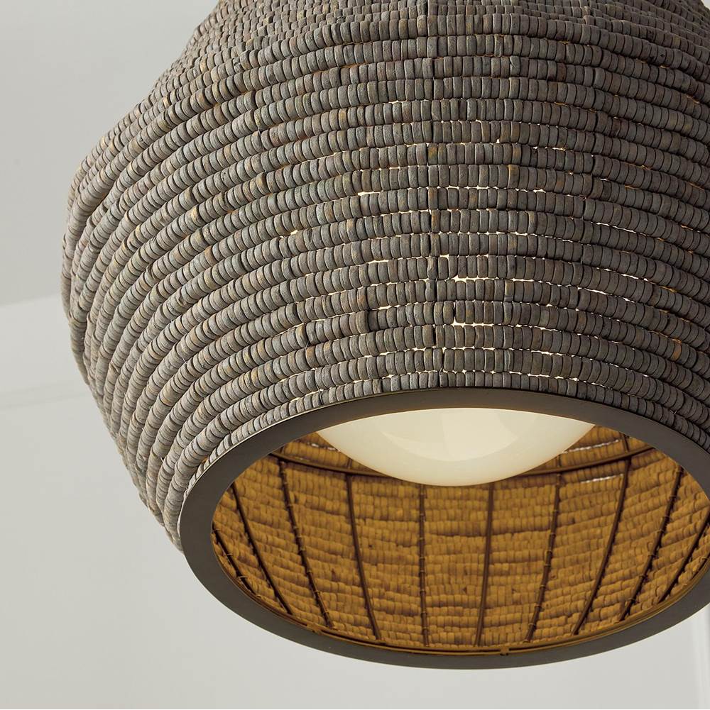 Capital Lighting 359712AGD Aegean Grey,Dark Brass 20'' W X 30.5'' H 1-light Intricate Beaded Teardrop Pendant With Handcrafted Wooden Beads In Aegean Grey And Dark Brass With Inner Glass Globe And Decorative Designer Chain Image 3