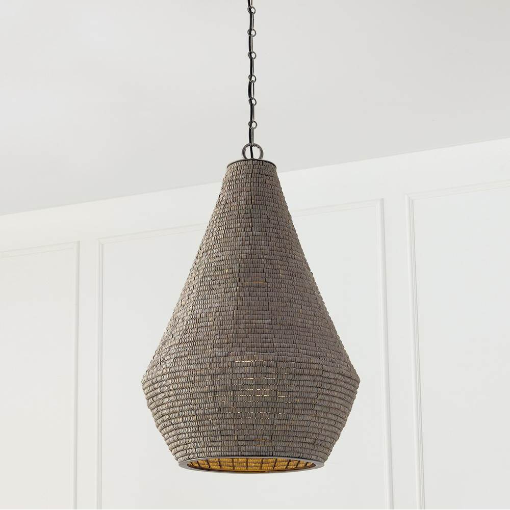 Capital Lighting Morada 20'' W X 30.5'' H 1-light Intricate Beaded Teardrop Pendant With Handcrafted Wooden Beads In Aegean Grey And Dark Brass With Inner Glass Globe And Decorative Designer Chain