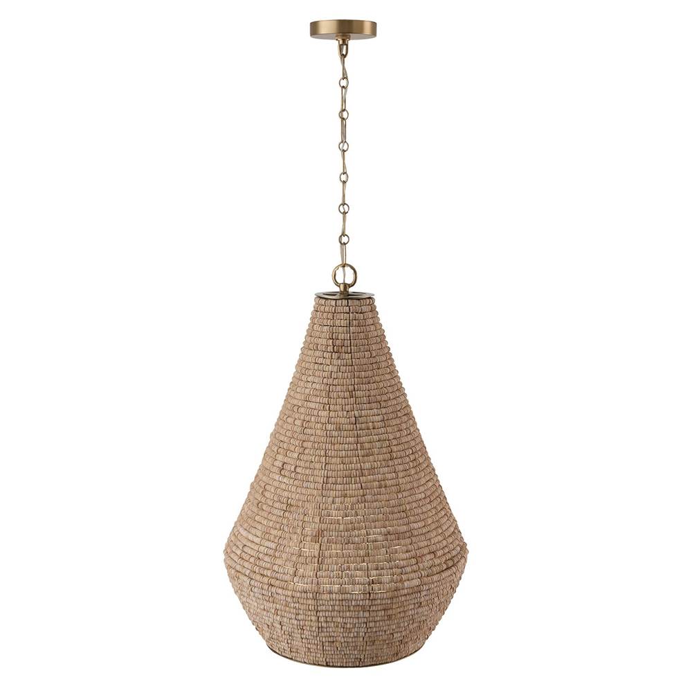 Capital Lighting 359712LFB Light Fawn,Matte Brass 20'' W X 30.5'' H 1-light Intricate Beaded Teardrop Pendant With Handcrafted Wooden Beads In Light Fawn And Matte Brass With Inner Glass Globe And Decorative Designer Chain Image 2