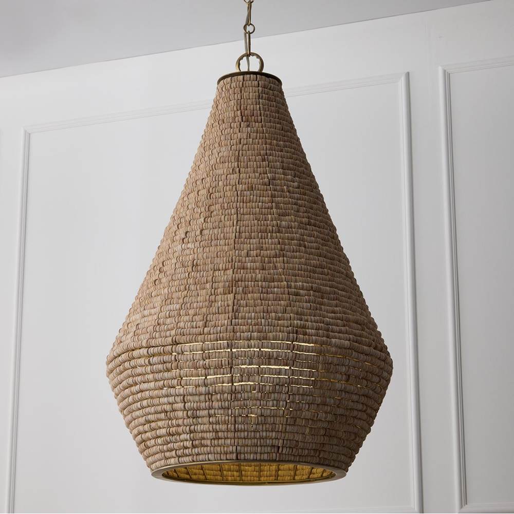 Capital Lighting Morada 20'' W X 30.5'' H 1-light Intricate Beaded Teardrop Pendant With Handcrafted Wooden Beads In Aegean Grey And Dark Brass With Inner Glass Globe And Decorative Designer Chain