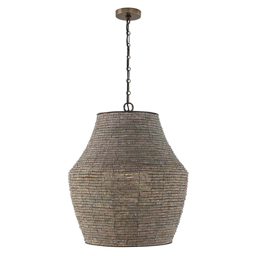 Capital Lighting 359713AGD Aegean Grey,Dark Brass 23'' W X 27.5'' H 1-light Intricate Beaded Vase Pendant With Handcrafted Wooden Beads In Aegean Grey And Dark Brass With Inner Glass Globe And Decorative Designer Chain Image 1