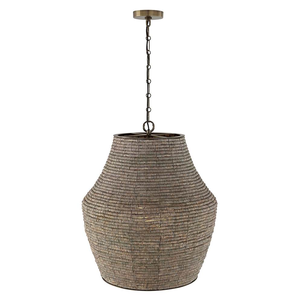 Capital Lighting 359713AGD Aegean Grey,Dark Brass 23'' W X 27.5'' H 1-light Intricate Beaded Vase Pendant With Handcrafted Wooden Beads In Aegean Grey And Dark Brass With Inner Glass Globe And Decorative Designer Chain Image 4