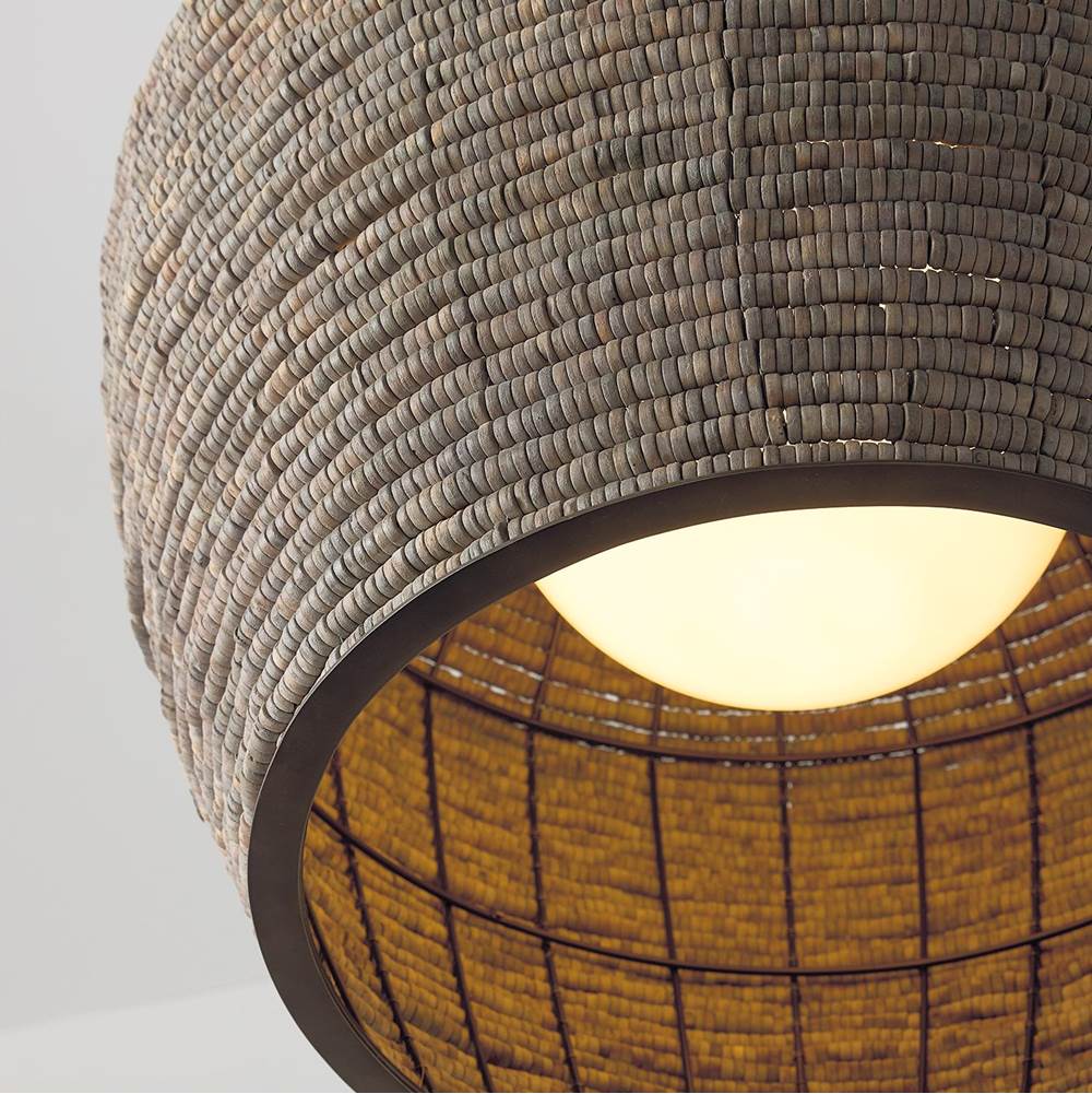Capital Lighting 359713AGD Aegean Grey,Dark Brass 23'' W X 27.5'' H 1-light Intricate Beaded Vase Pendant With Handcrafted Wooden Beads In Aegean Grey And Dark Brass With Inner Glass Globe And Decorative Designer Chain Image 5