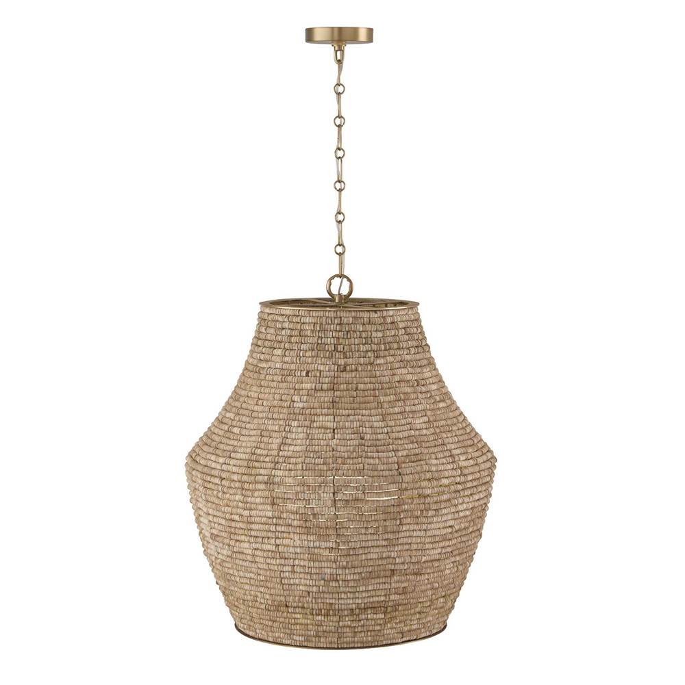 Capital Lighting 359713LFB Light Fawn,Matte Brass 23'' W X 27.5'' H 1-light Intricate Beaded Vase Pendant With Handcrafted Wooden Beads In Light Fawn And Matte Brass With Inner Glass Globe And Decorative Designer Chain Image 2