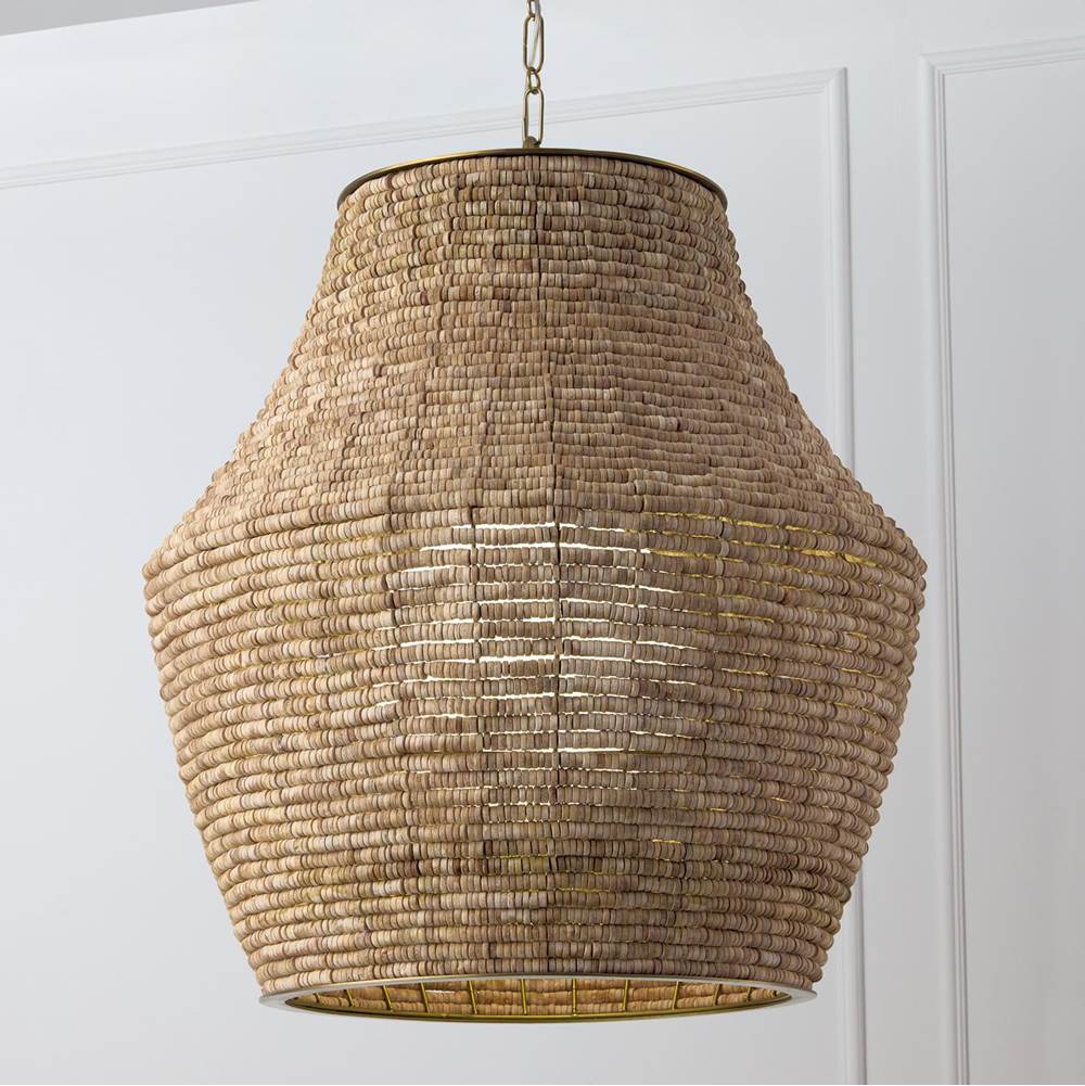 Capital Lighting Morada 23'' W X 27.5'' H 1-light Intricate Beaded Vase Pendant With Handcrafted Wooden Beads In Aegean Grey And Dark Brass With Inner Glass Globe And Decorative Designer Chain