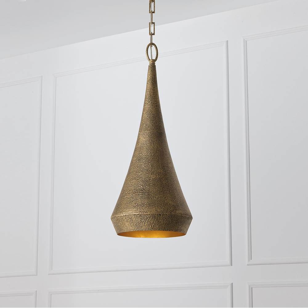 Capital Lighting Savari 12'' W X 27.5'' H 1-light Unique Elongated Drop Pendant In Artisan Gold With Hand-painted Texture