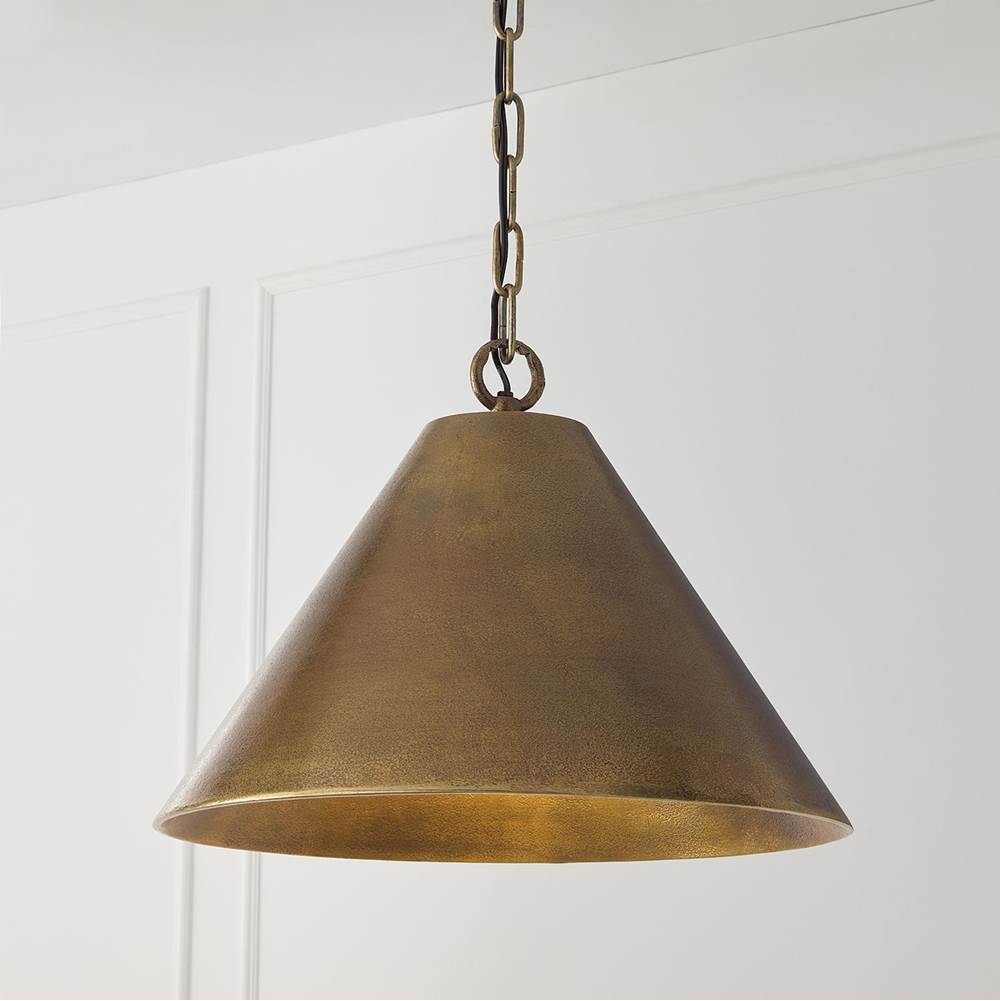 Capital Lighting Casa 17'' W X 12.5'' H 1-light Cone Pendant In Distressed Oxidized Brass With Designer Chain