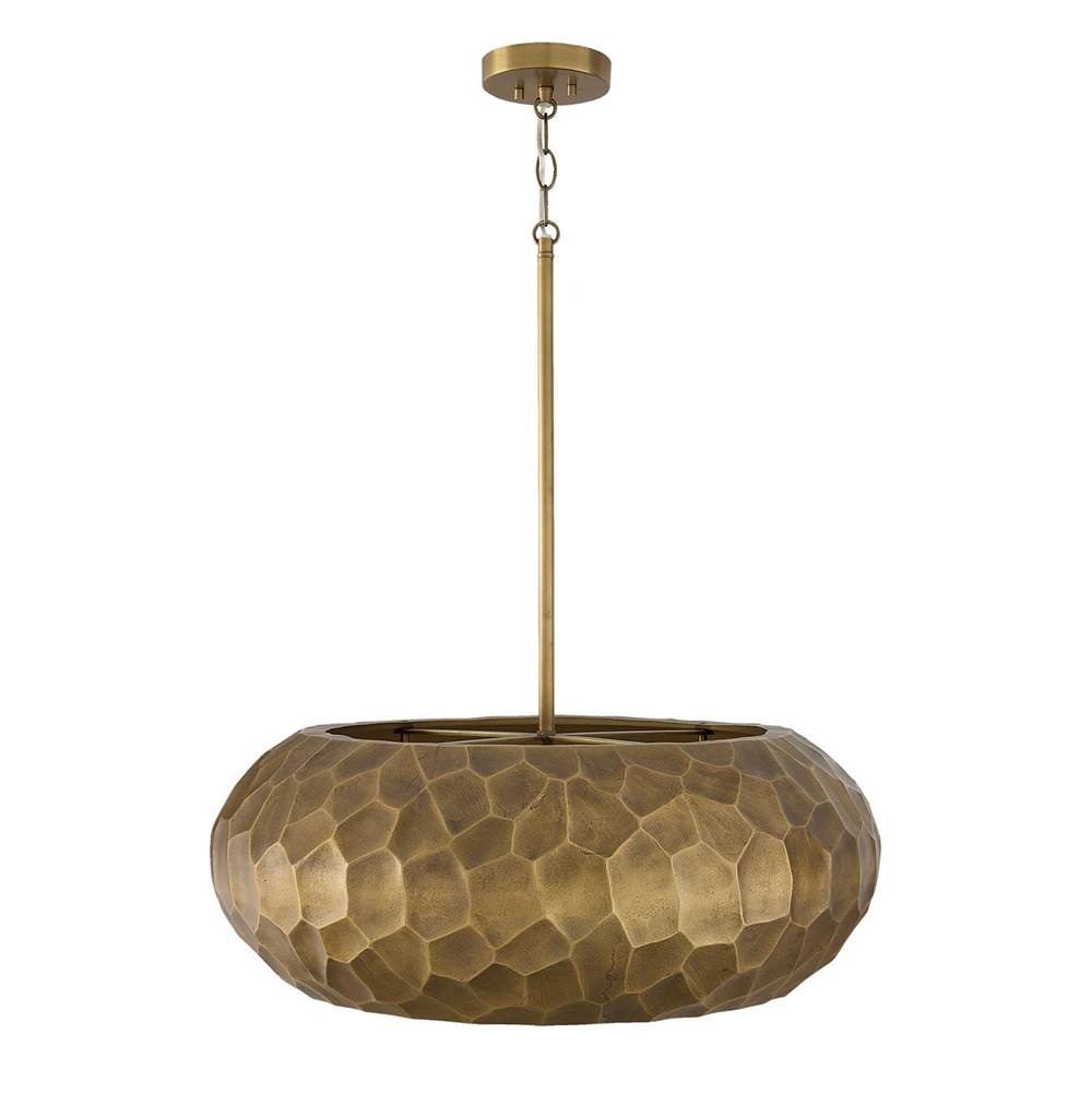 Capital Lighting 360241BPB Burnished Patinaed Brass 26'' W X 9.75'' H 4-light Faceted Drum Pendant In Burnished Patinaed Brass With Handcrafted Sandcast Distressed Texture Image 2