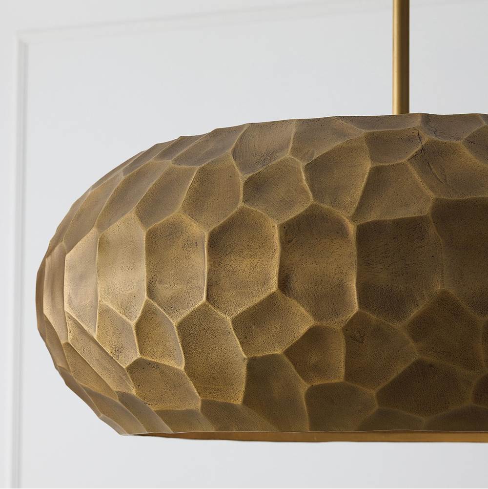 Capital Lighting 360241BPB Burnished Patinaed Brass 26'' W X 9.75'' H 4-light Faceted Drum Pendant In Burnished Patinaed Brass With Handcrafted Sandcast Distressed Texture Image 5