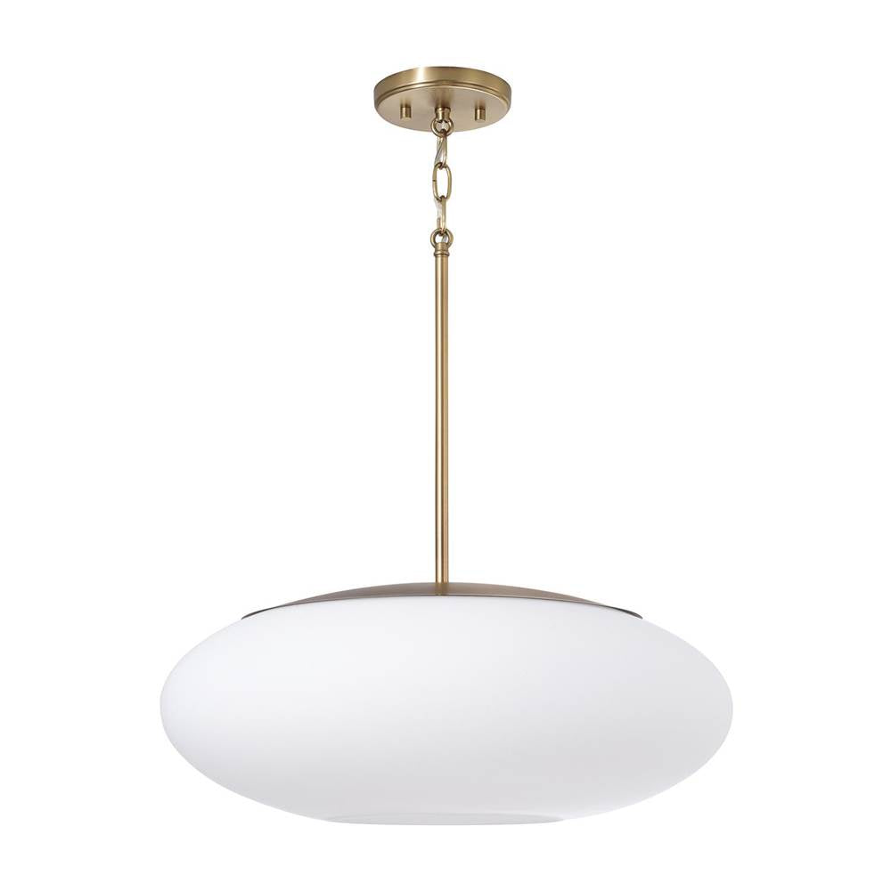 Capital Lighting 360511AD Aged Brass 20'' W X 8.25'' H  1-light Pendant In Aged Brass With Soft White Glass Oval Globe Image 1