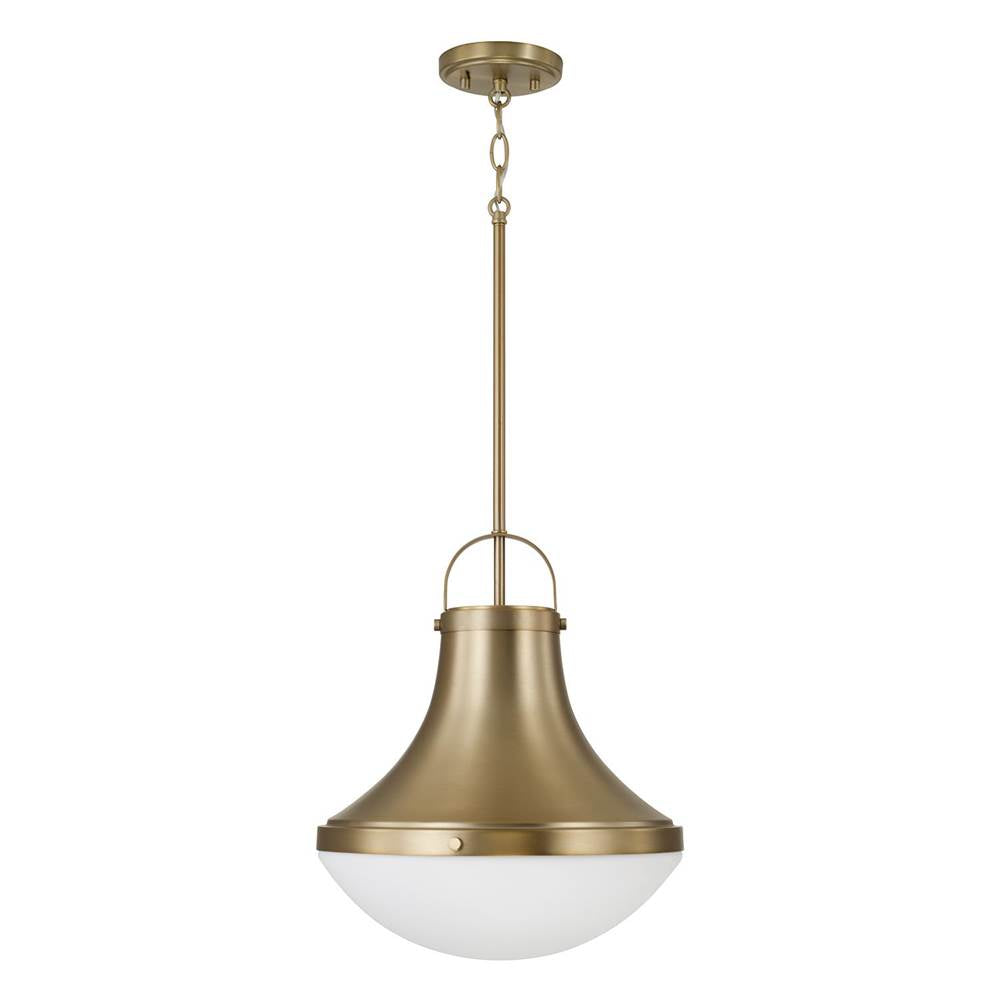 Capital Lighting 361411AD Aged Brass 14'' W X 15.75'' H 1-light Teardrop Pendant In Aged Brass With Soft White Glass Image 1