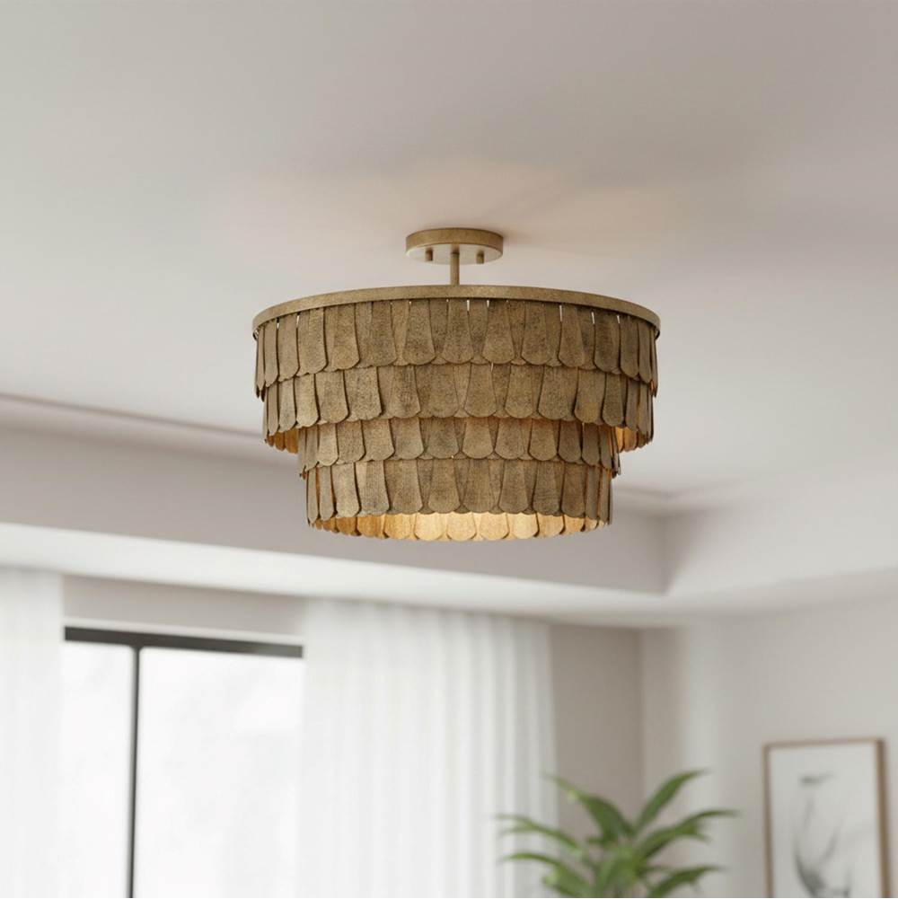 Capital Lighting 361641AGO Ancestral Gold 20.5'' W X 14.5'' H 4-light Dual Mount Tiered Drum Pendant In Textured Ancestral Gold With Dangling Petal Adornments Image 4