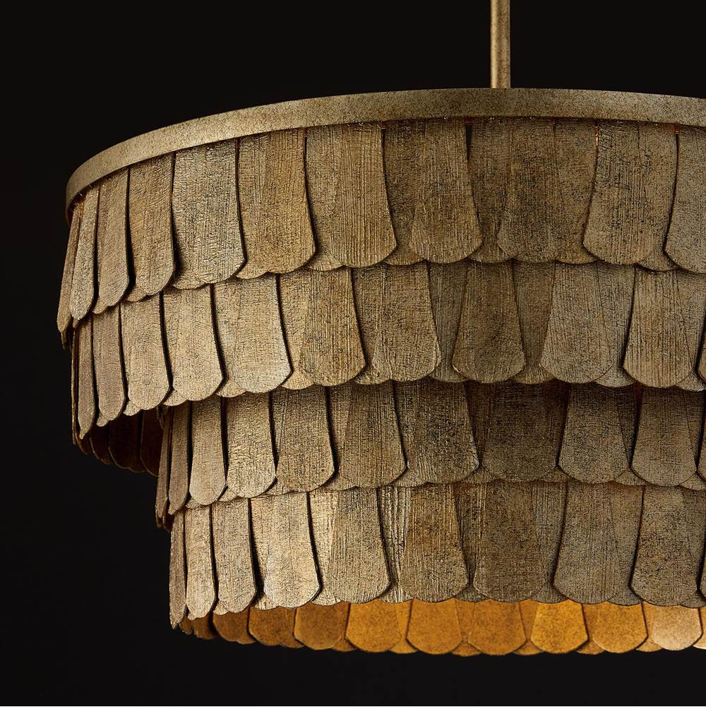 Capital Lighting 361641AGO Ancestral Gold 20.5'' W X 14.5'' H 4-light Dual Mount Tiered Drum Pendant In Textured Ancestral Gold With Dangling Petal Adornments Image 6