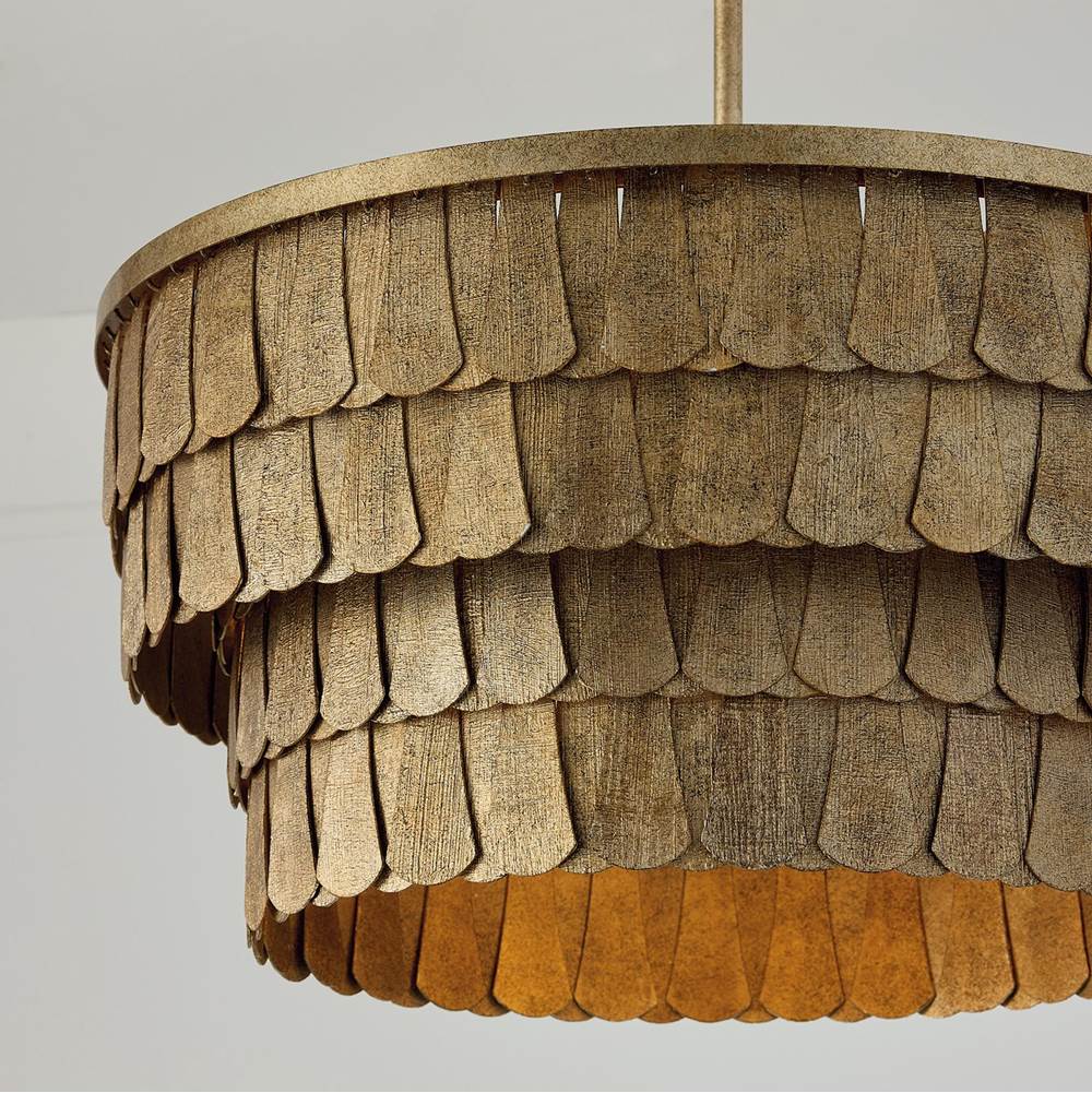 Capital Lighting 361641AGO Ancestral Gold 20.5'' W X 14.5'' H 4-light Dual Mount Tiered Drum Pendant In Textured Ancestral Gold With Dangling Petal Adornments Image 5