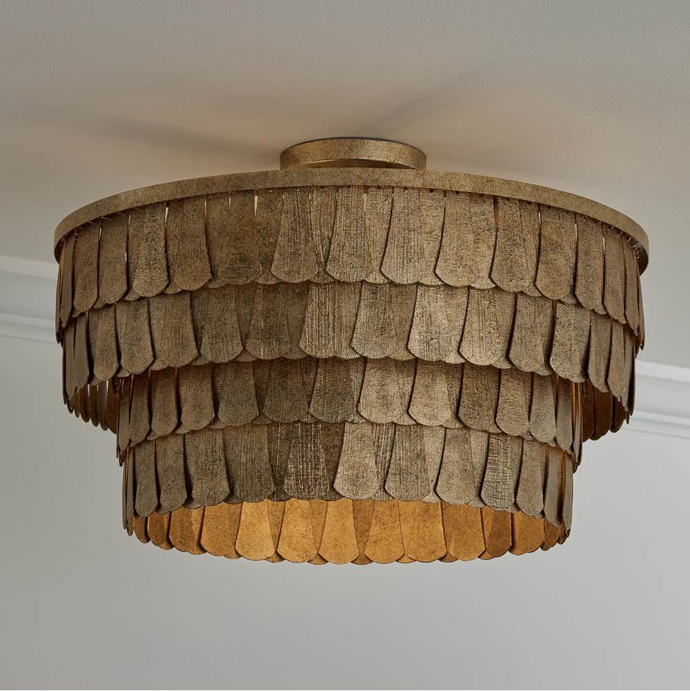 Capital Lighting 361641AGO Ancestral Gold 20.5'' W X 14.5'' H 4-light Dual Mount Tiered Drum Pendant In Textured Ancestral Gold With Dangling Petal Adornments Image 8