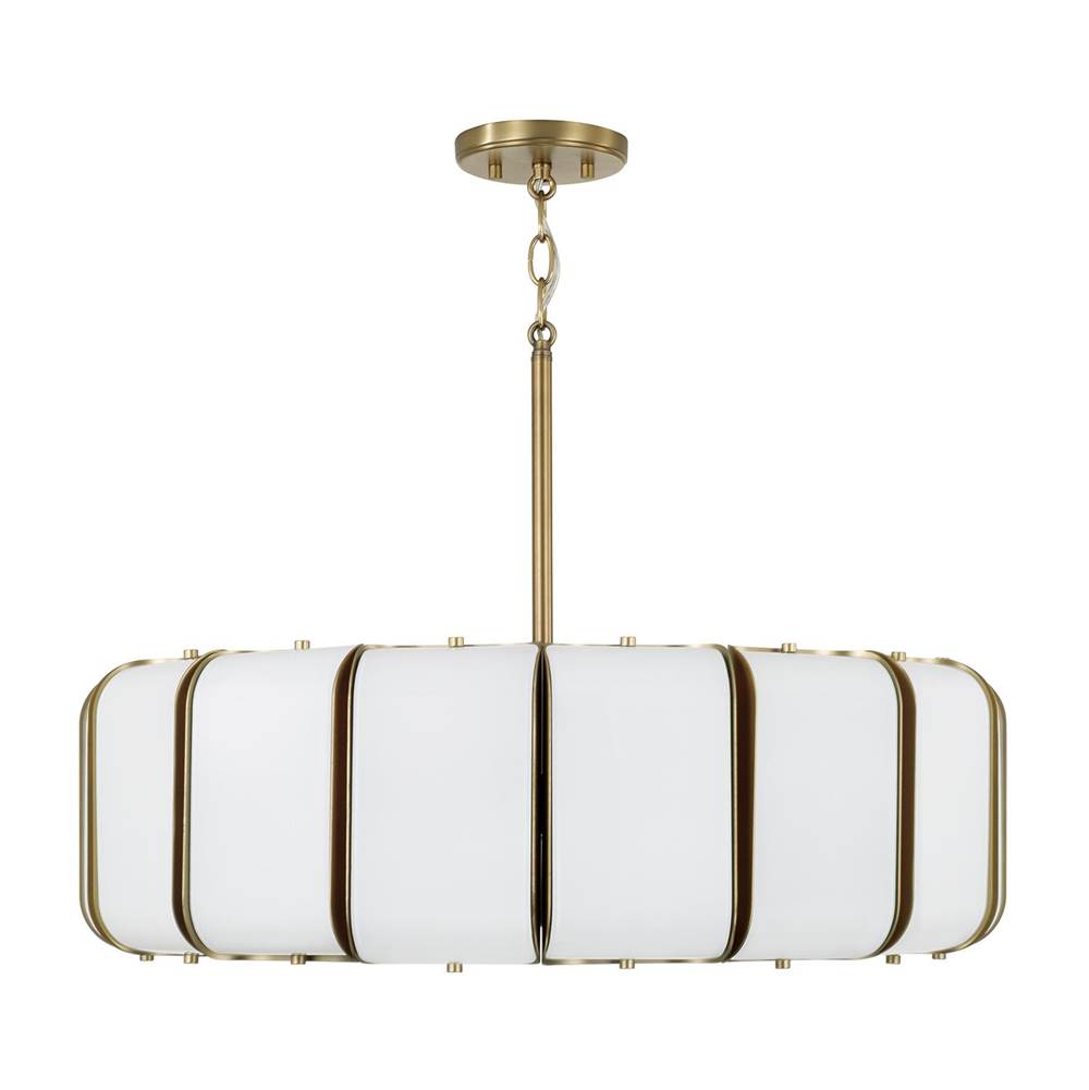 Capital Lighting 361801AD Aged Brass 26.5'' W X 8'' H Integrated Led Pendant In Aged Brass With White Milk Glass Panels Image 1