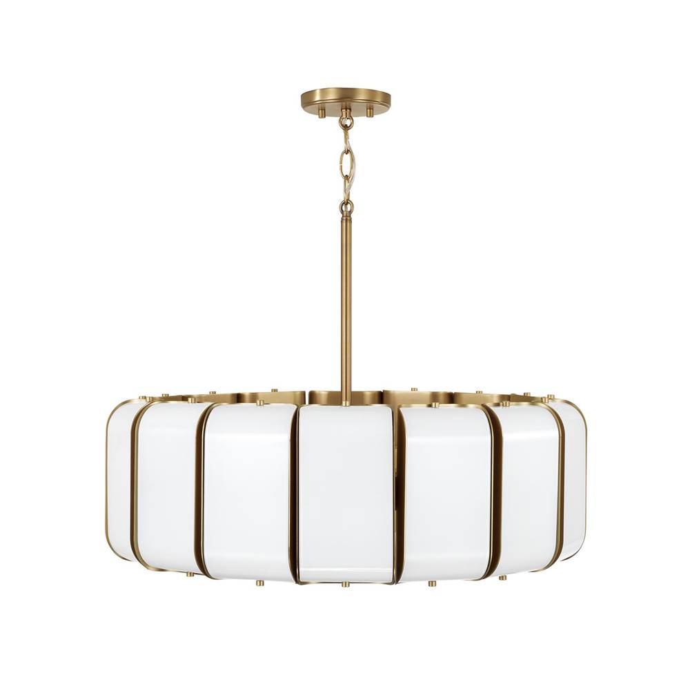 Capital Lighting 361801AD Aged Brass 26.5'' W X 8'' H Integrated Led Pendant In Aged Brass With White Milk Glass Panels Image 2
