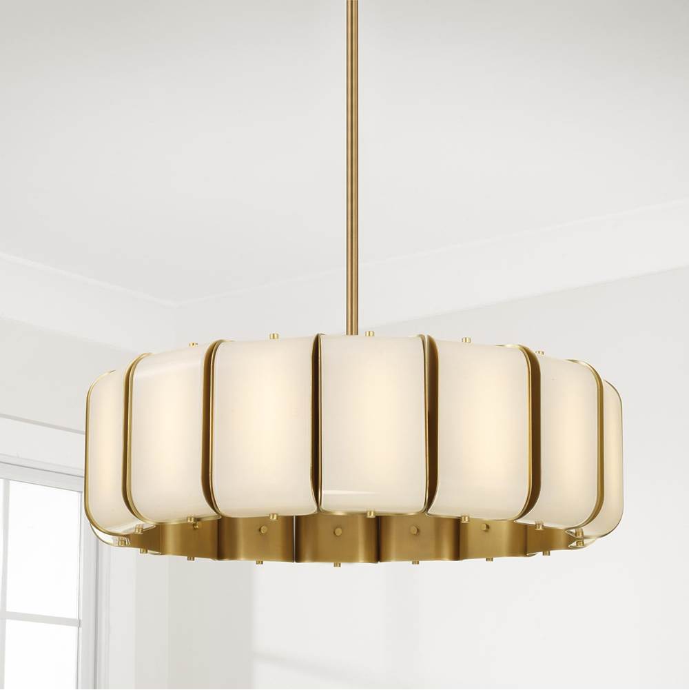 Capital Lighting Marcell 26.5'' W X 8'' H Integrated Led Pendant In Aged Brass With White Milk Glass Panels