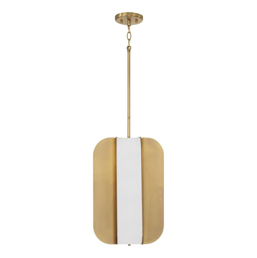 Capital Lighting 361841AD Aged Brass 12'' W X 18'' H Integrated Led Pendant In Aged Brass With White Milk Glass Panels Image 2