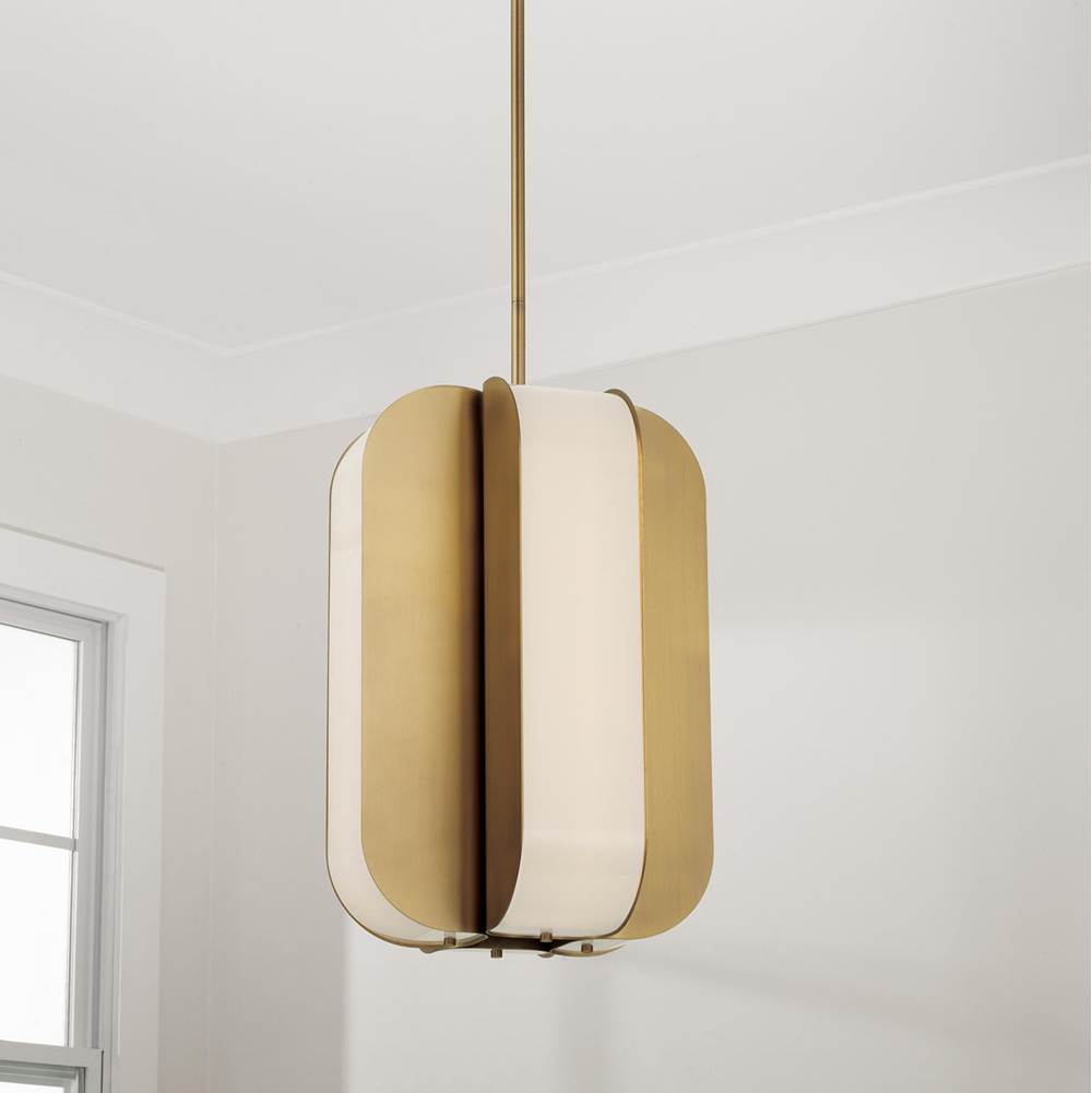 Capital Lighting 361841AD Aged Brass 12'' W X 18'' H Integrated Led Pendant In Aged Brass With White Milk Glass Panels Image 5