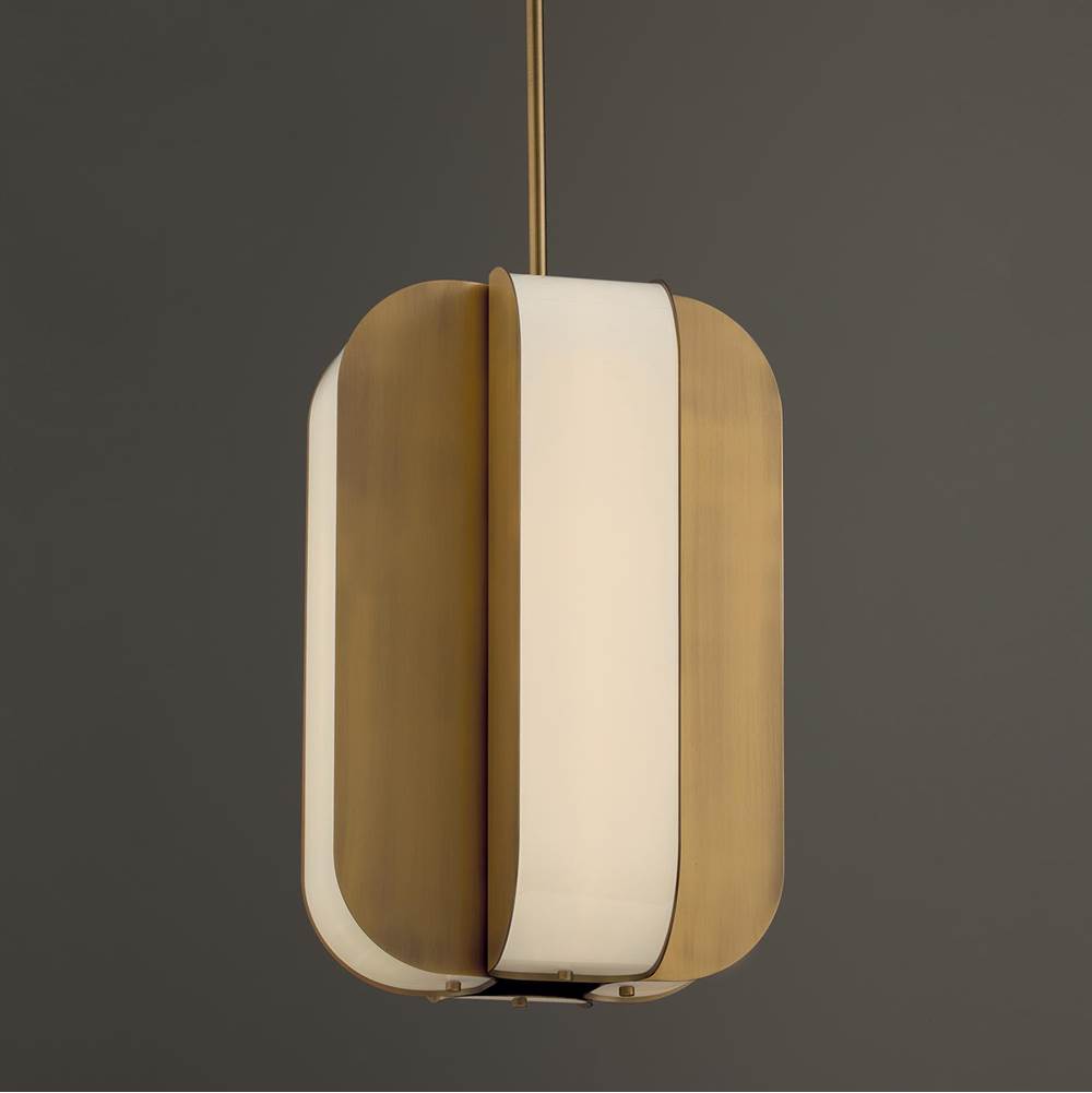 Capital Lighting Marcell 12'' W X 18'' H Integrated Led Pendant In Aged Brass With White Milk Glass Panels