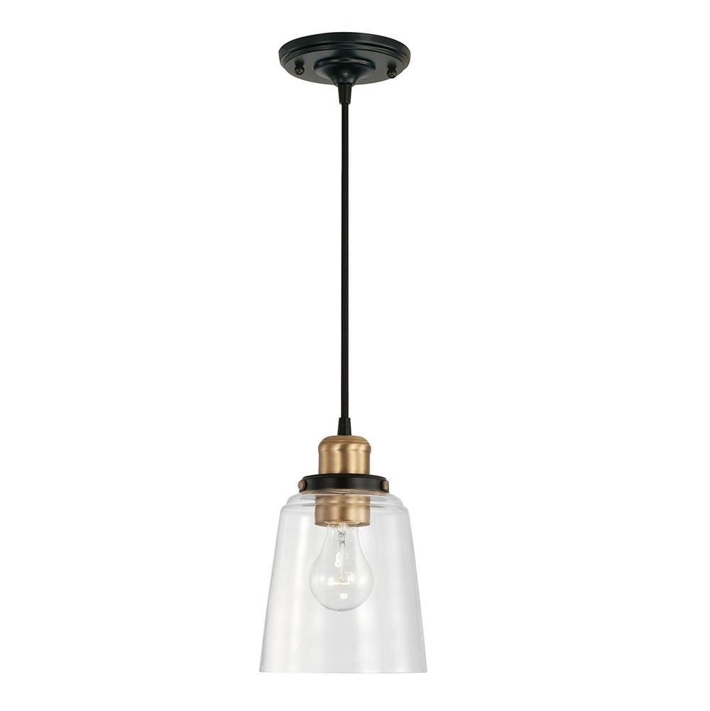 Capital Lighting 3718AB-135 Aged Brass,Black 6'' W X 9'' H 1-light Pendant In Aged Brass And Black With Clear Glass Shade And Braided Black Cord Image 1