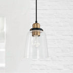 Capital Lighting Fallon 6'' W X 9'' H 1-light Pendant In Aged Brass And Black With Clear Glass Shade And Braided Black Cord