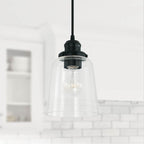 Capital Lighting Fallon 6'' W X 9'' H 1-light Pendant In Aged Brass And Black With Clear Glass Shade And Braided Black Cord