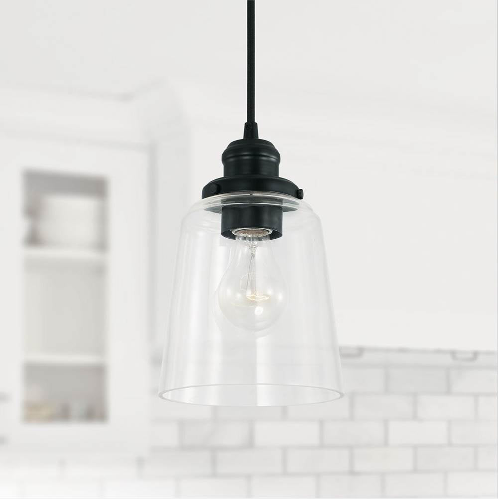 Capital Lighting Fallon 6'' W X 9'' H 1-light Pendant In Aged Brass And Black With Clear Glass Shade And Braided Black Cord