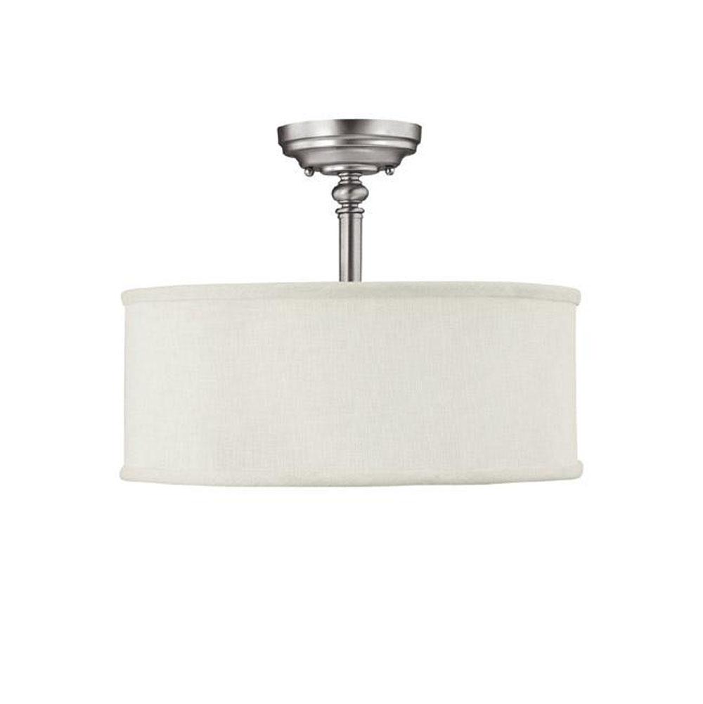 Capital Lighting Loft 15'' W X 11'' H 3-light Semi-flush Mount In Matte Nickel With White Fabric Drum Shade